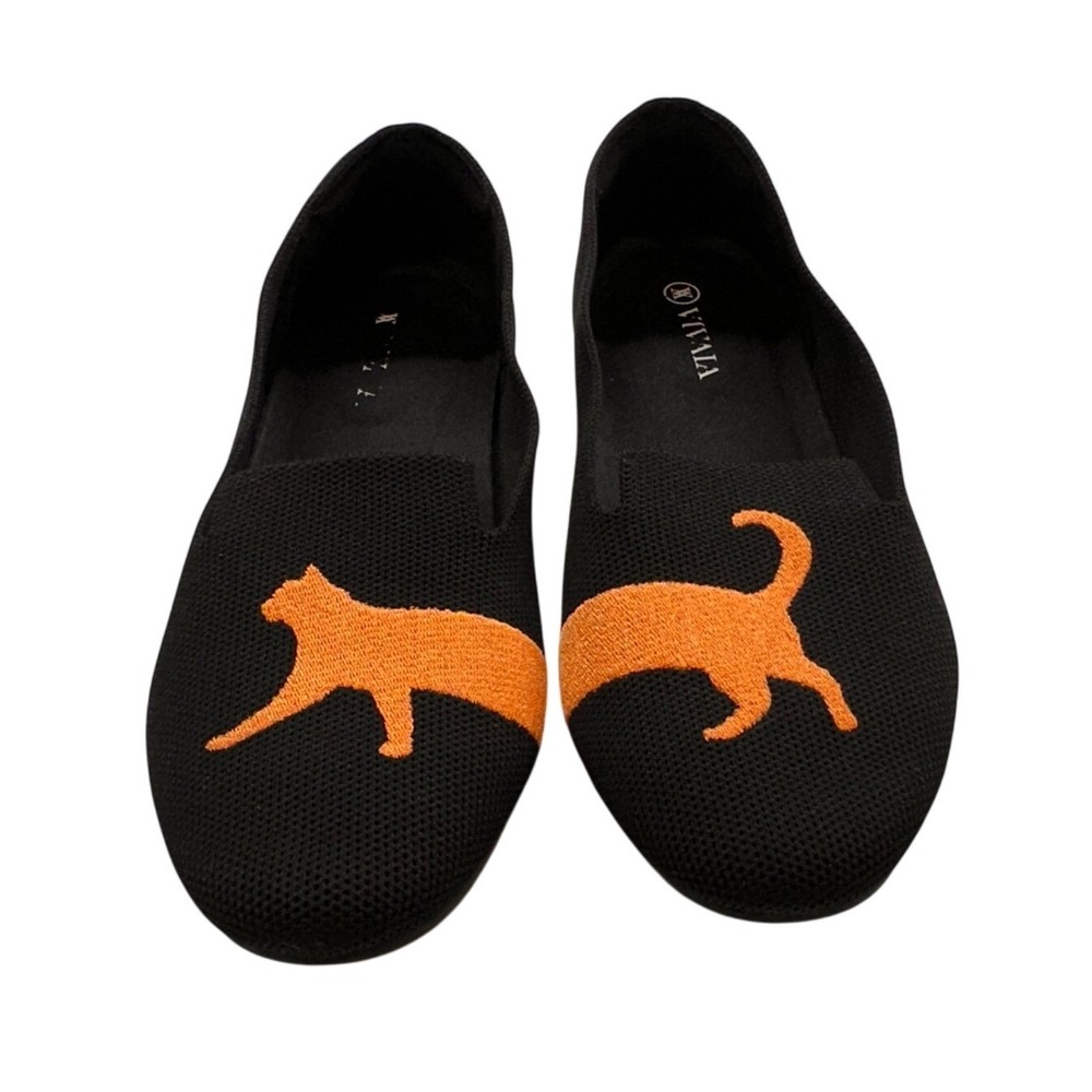 Vivaia Audrey Loafers 39 Black Orange Ginger Cat Knit Sustainable Flat Shoes